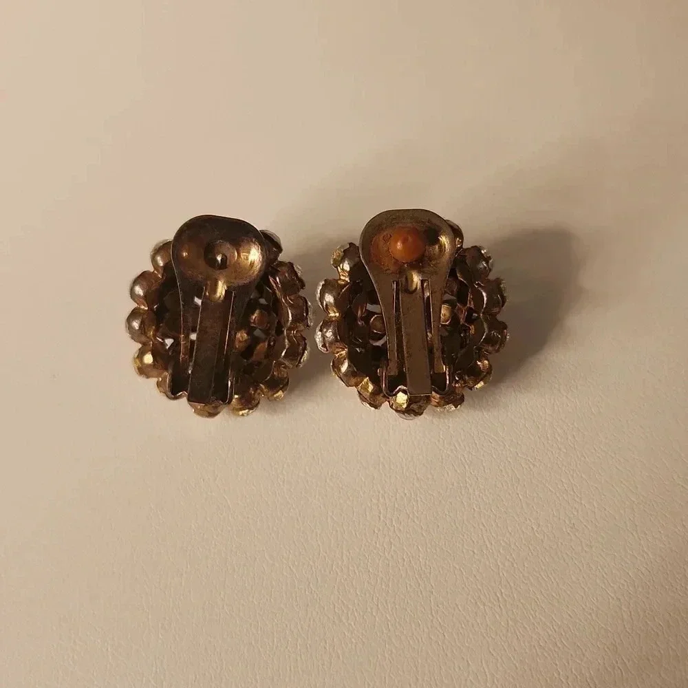 Statement Rhinestone Filled Clip On Stud Earrings